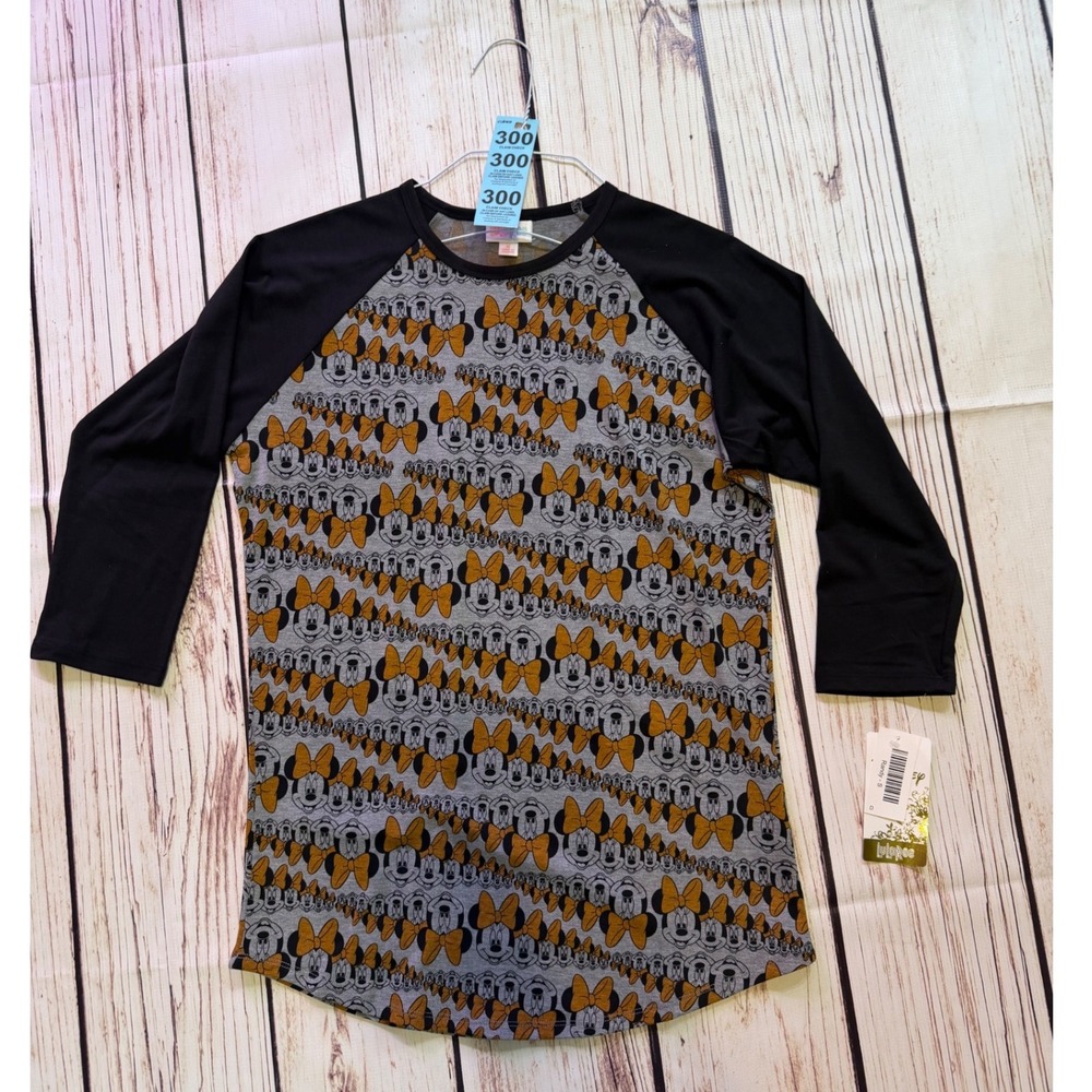LuLaRoe Disney Randy Baseball Tee Minnie Mouse Grey Black Yellow Small NWT